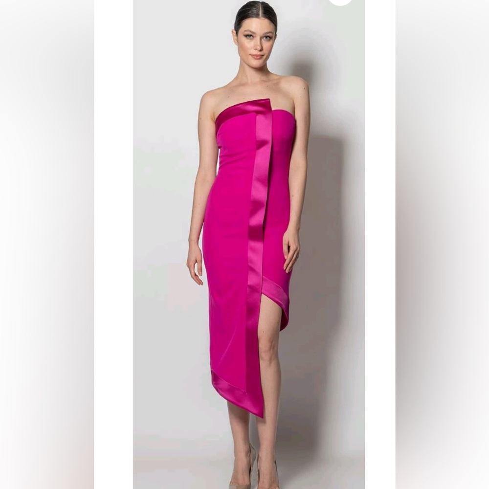 Pink dress mini/midi perfect for prom or wedding strapless satin evening dress